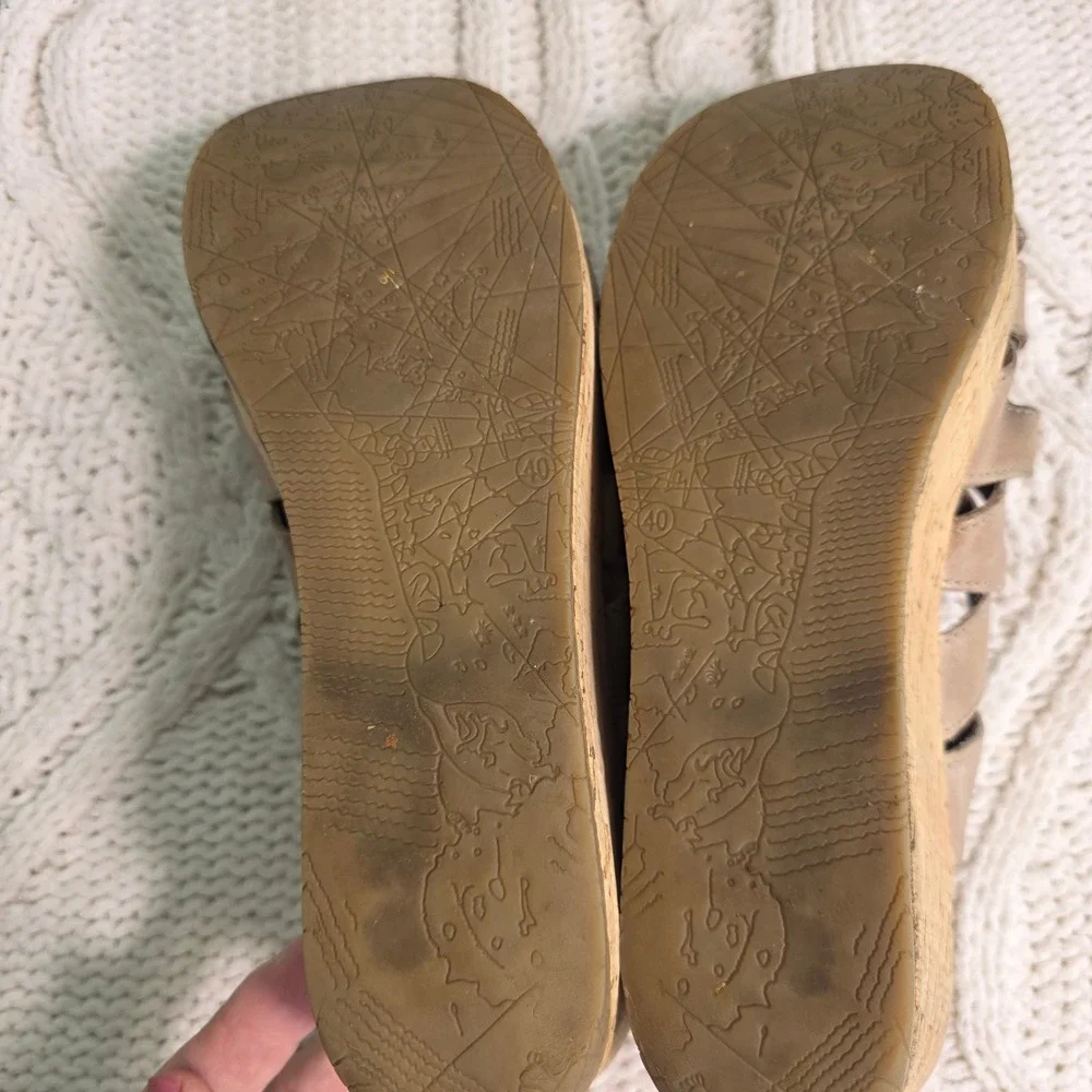 Bussola Ibiza Iris Wedge Sandals Tan Leather Cork Gladiator Women‎ 40 Good